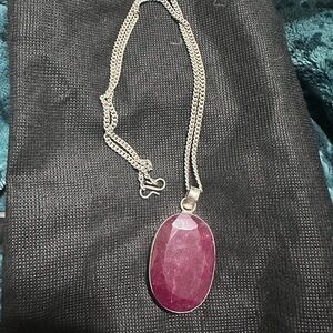 Sterling Silver Necklace with Ruby Pendant